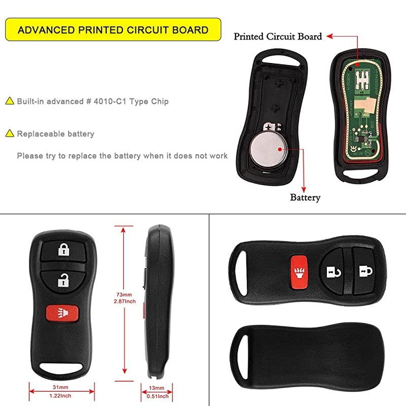 2 Key Fob Compatible for Nissan Frontier Armada Murano Quest Titan NV Pathfinder Xterra Versa Car Keyless Entry Remote Replacement for KBRASTU15