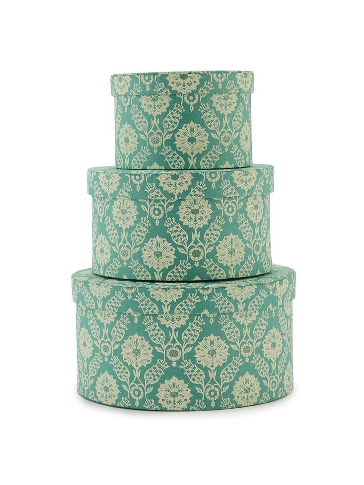 Fabindia Home Teal Paper Printed Sarkhaab Gift Box - Set of 3