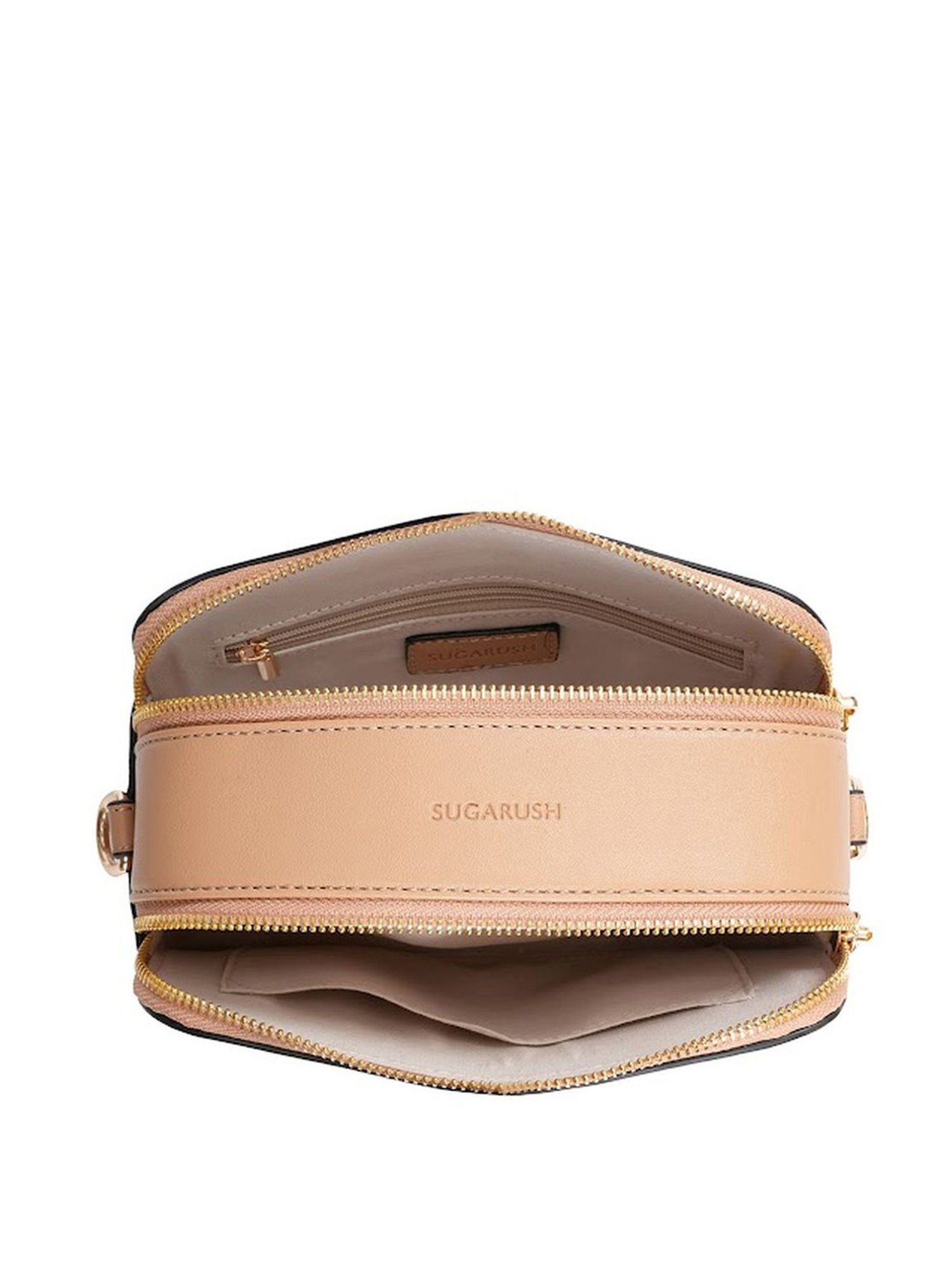 Sugarush Briana Camel PU Solid Sling Handbag