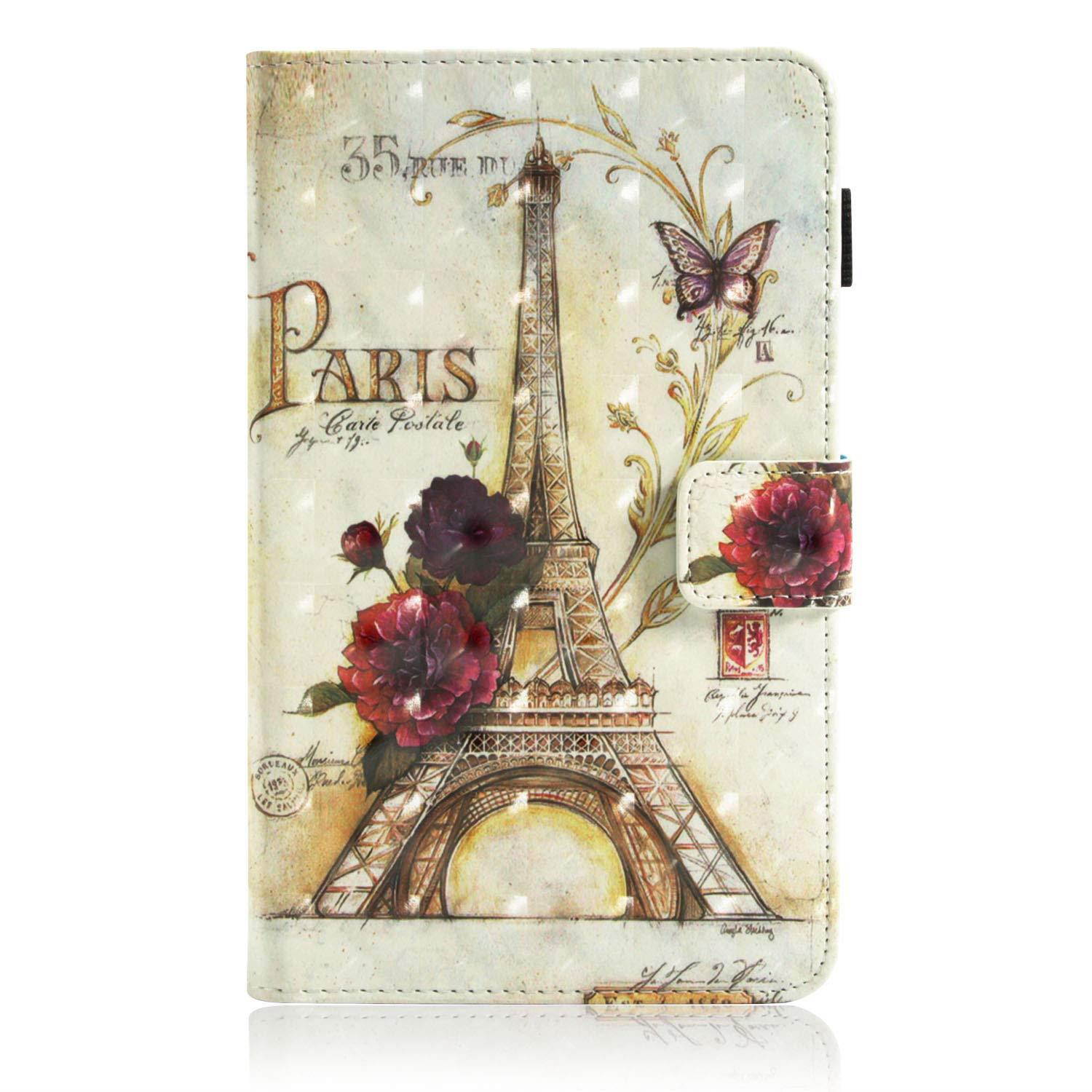 UUcovers Samsung Galaxy Tab E 8.0 Inch T377 Case, Slim Lightweight PU Leather AUTO Wake/Sleep Folio Smart Wallet Case with Cards/Cash Holder for SM-T375/ T377-Paris Tower