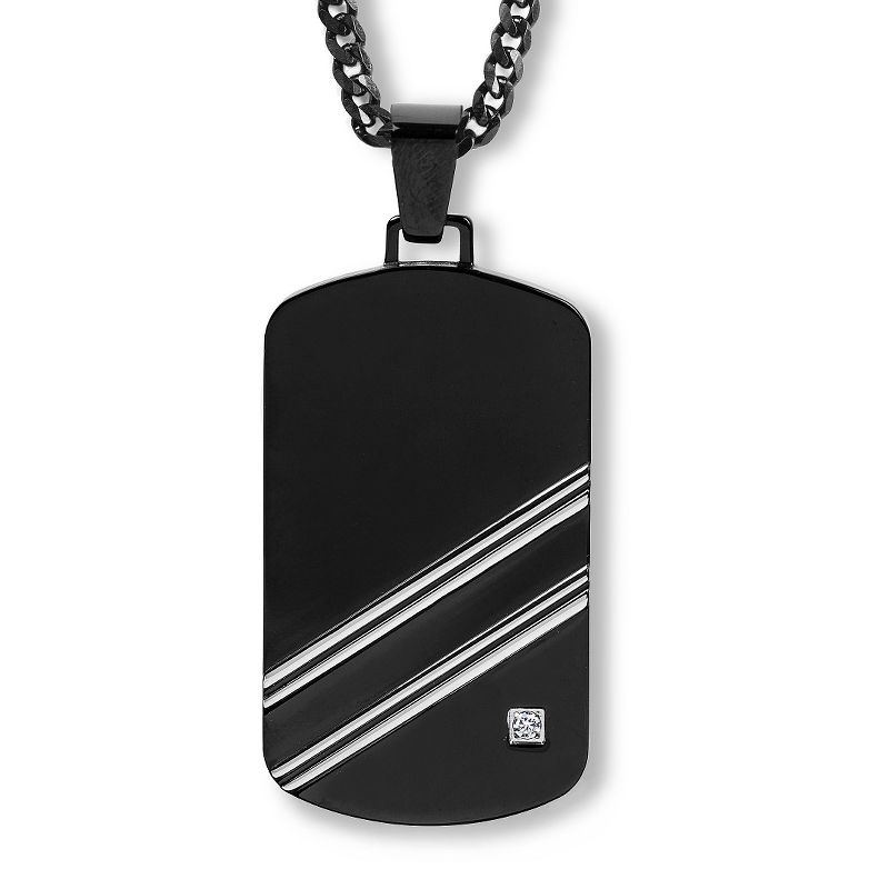 Men's Crucible Blackplated Stainless Steel Polished Cubic Zirconia Dog Tag Pendant