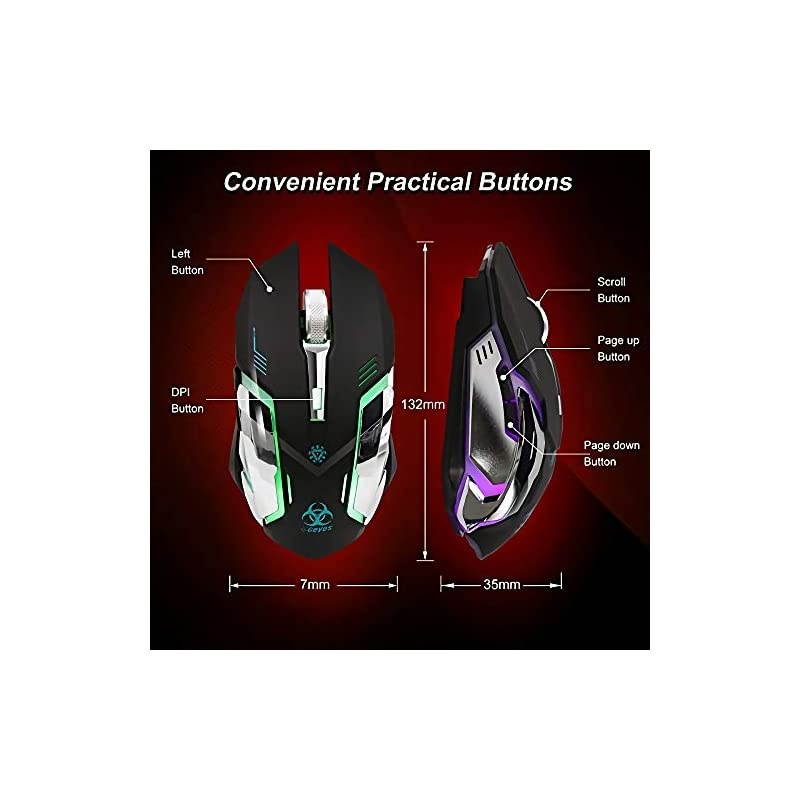 C9s (Updated Version) Wireless Gaming Mouse, Rechargeable Silent Click Mice with Nano Receiver, Changing Breathing Backlit, 3 Adjustable DPI Up to 2400 for Laptop, PC, MacBook (C9s Black)