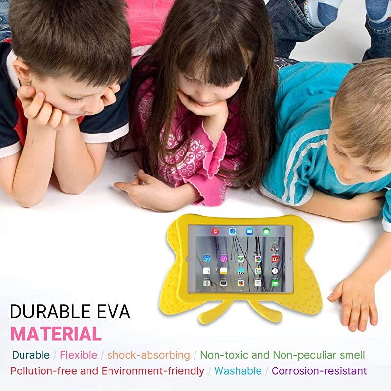 iPad 7 8 10.2 3D Cute Butterfly Case for Kids Light Weight EVA Stand Shockproof Rugged Heavy Duty Kids Friendly iPad Cover for Kids iPad 10.2 iPad 7th 8th (Yellow)