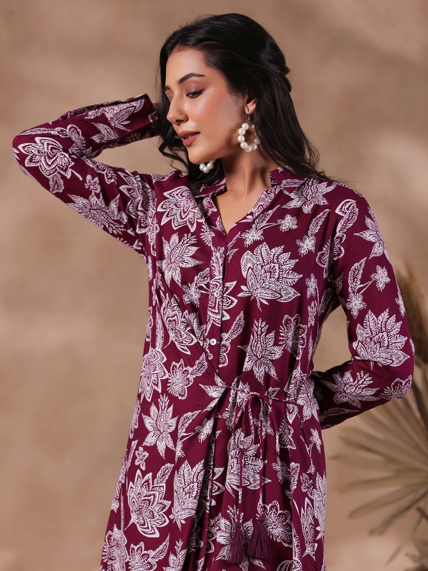 Ishin Purple Floral Print Shirt Dress