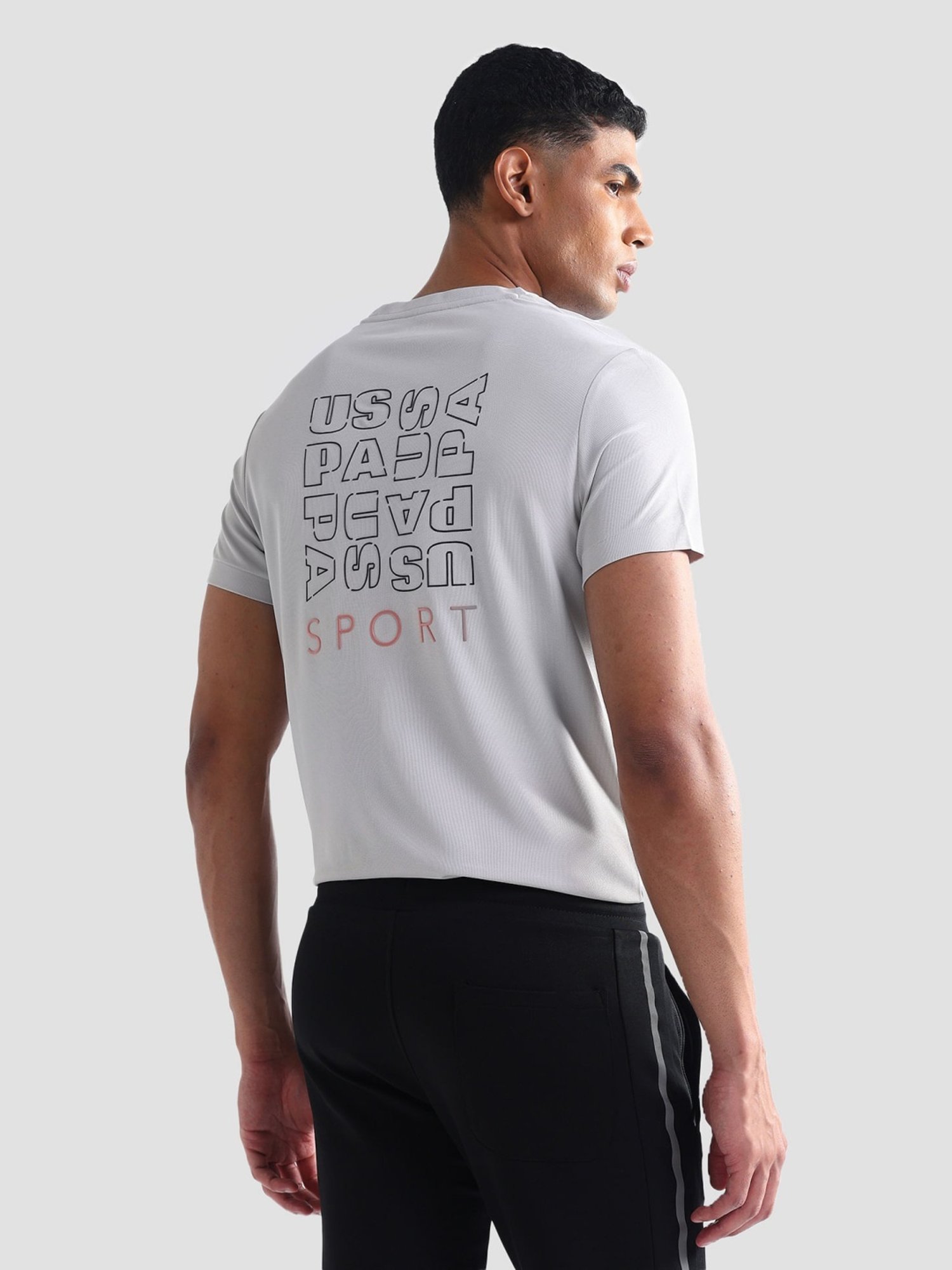 USPA Active Grey Slim Fit Printed Sports T-Shirt