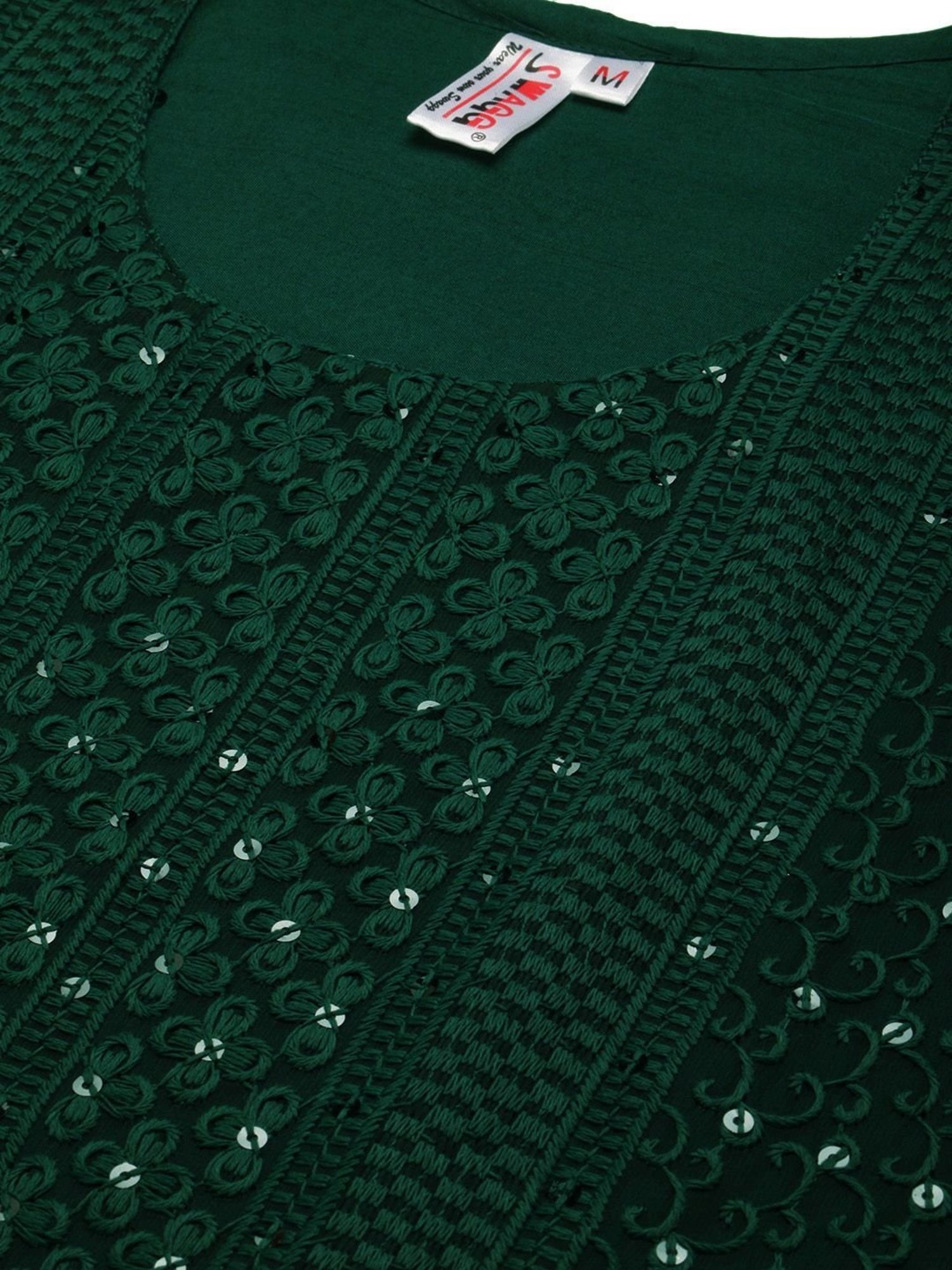 SWAGG INDIA Green Embroidered Straight Kurta