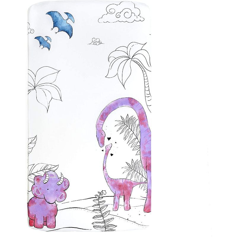 JumpOff Jo Fitted Crib Sheet - Cotton Crib Sheet for Standard Sized Crib Mattresses - Hypoallergenic and Breathable - 28 x 52 Inches - Pink Dinosaur
