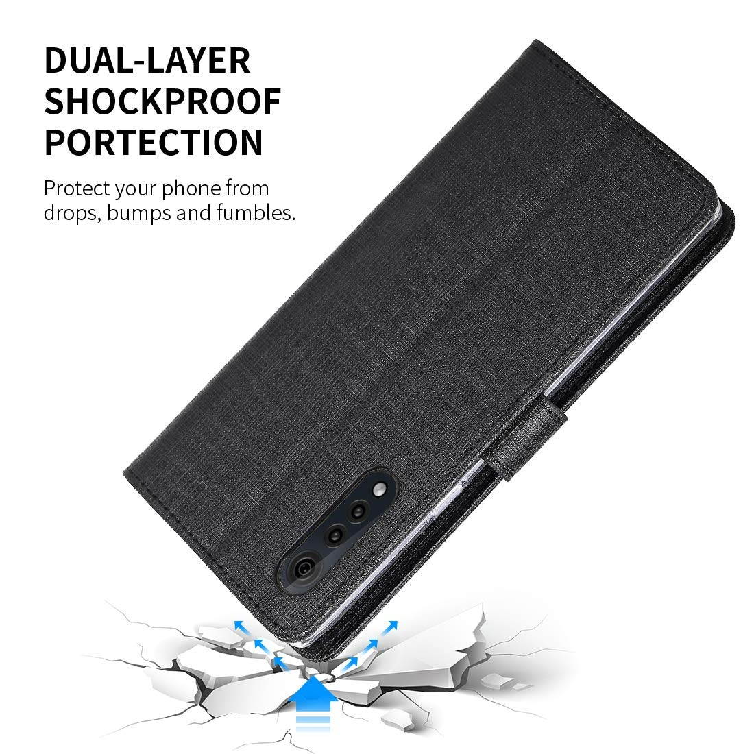 LG Velvet Wallet Case, LG Velvet Case with Kickstand, [TPU Inner Shell][ 3-Card Slots][Note Pockets] [Magnetic Suction] for LG Velvet (Black)