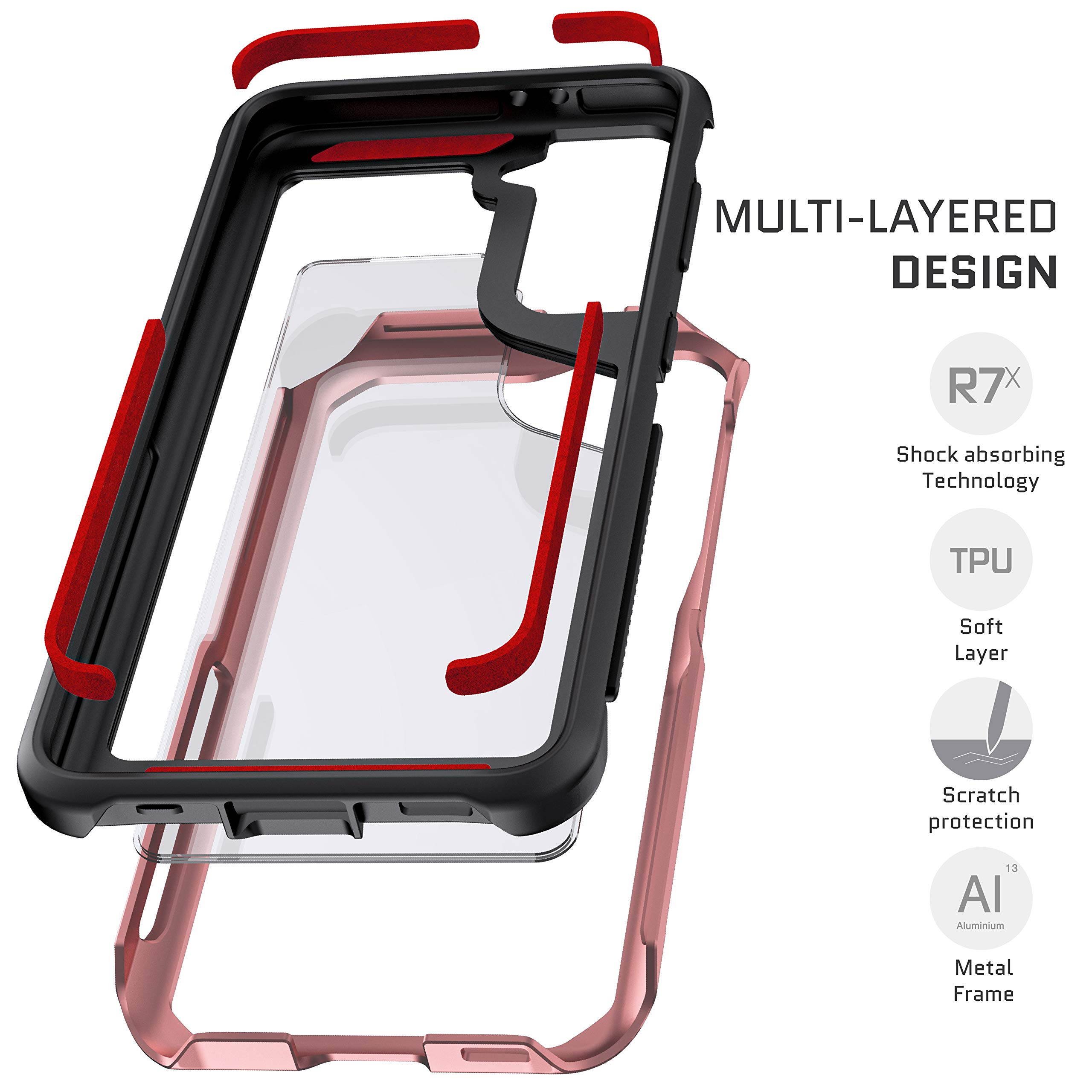 Ghostek Atomic Slim Designed for Galaxy S21 Ultra Case with Protective Metal Bumper Made of Super Tough Lightweight Military Grade Aluminum Alloy for 2021 Galaxy S21 Ultra 5G (6.8 Inch) (Phantom Red)