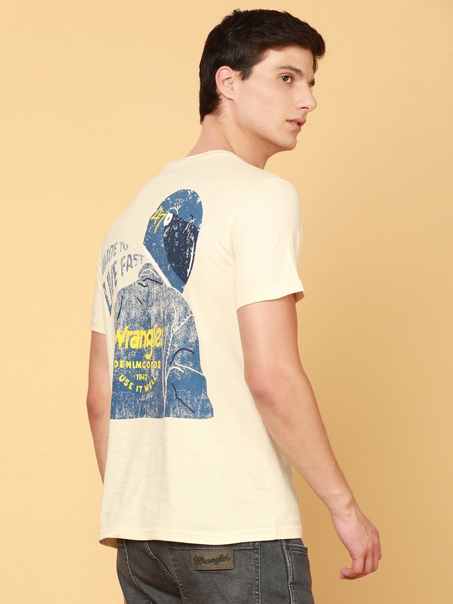 Wrangler Beige Regular Fit Printed Crew T-Shirt