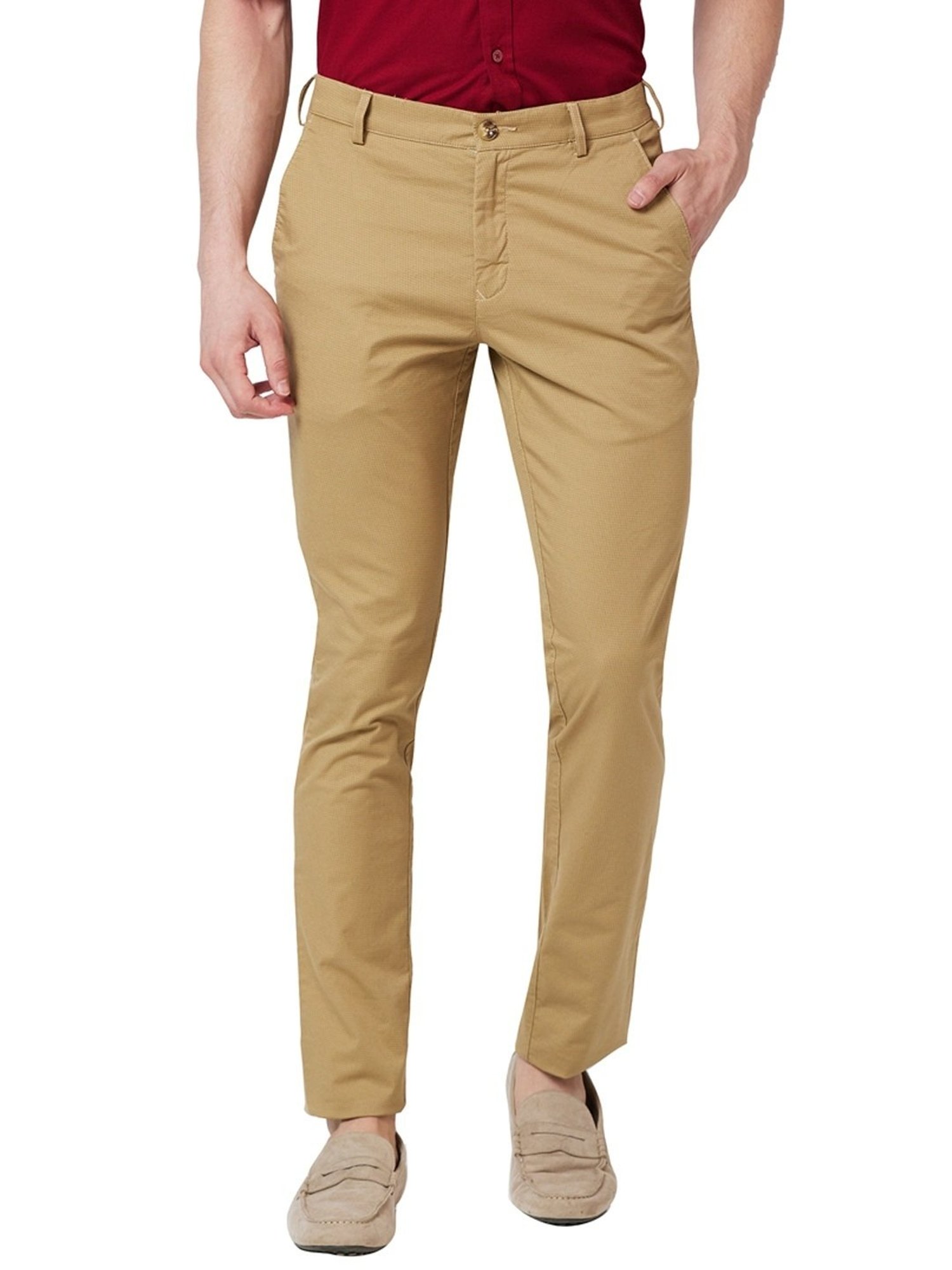ColorPlus Medium Fawn Contemporary Fit Self Pattern Trousers