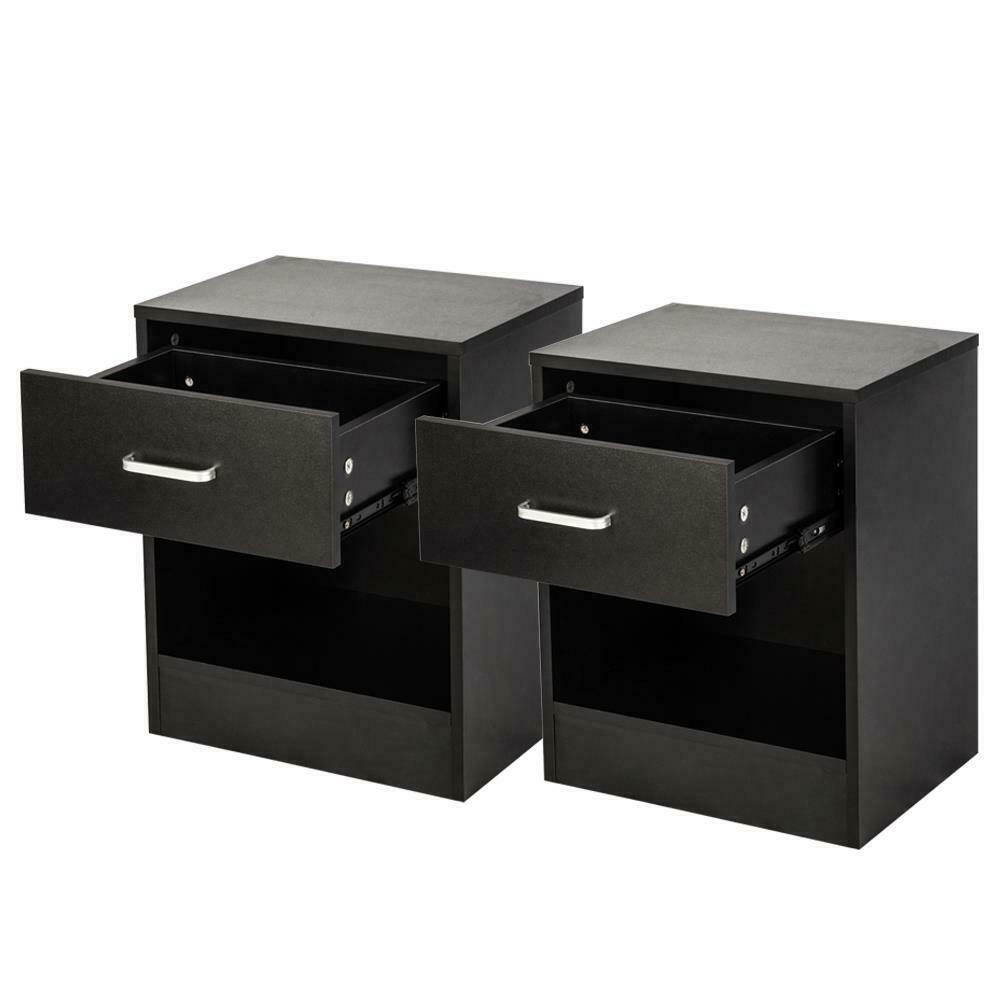 Bedroom Bedside Furniture Nightstand Set of 2 End Table Shelf Drawer Black