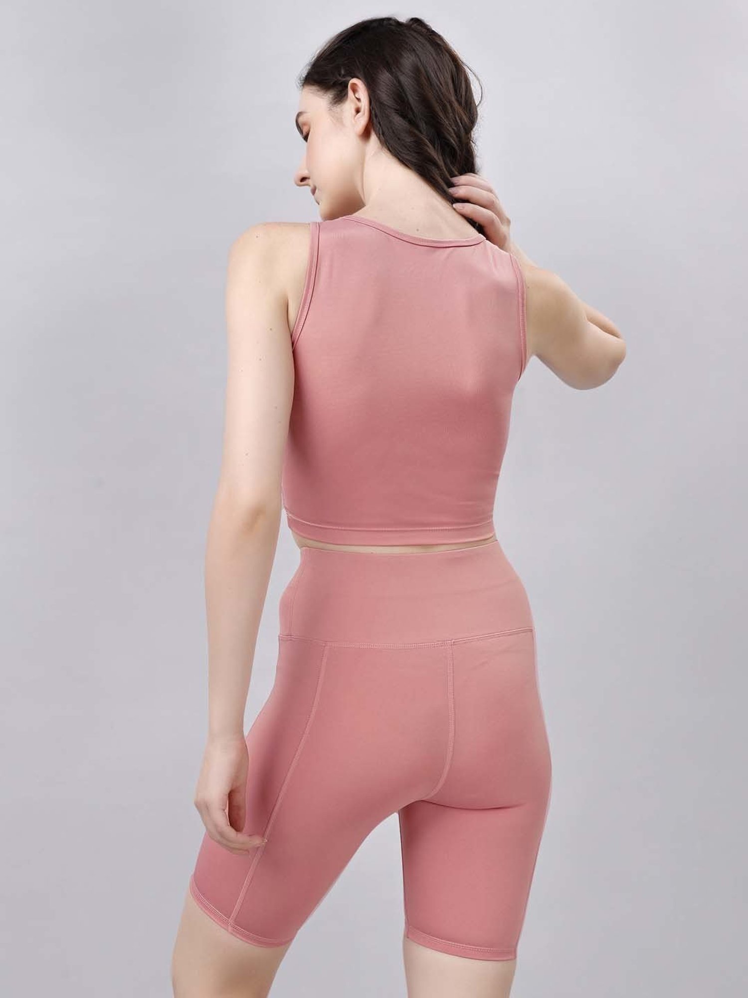 Soie Pink Plain Sports Tank Top Shorts Set