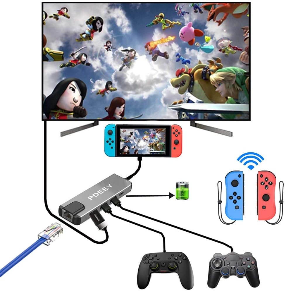 HDMI to Ethernet Adapter Compatible for Nintendo Switch Lite Dock with USB Bluetooth Hub and PD 60W USB-C Charging Port Thunderbolt 3 Compatible Samsung Dex Galaxy Tab A 2019 MacBook/Pro/Air