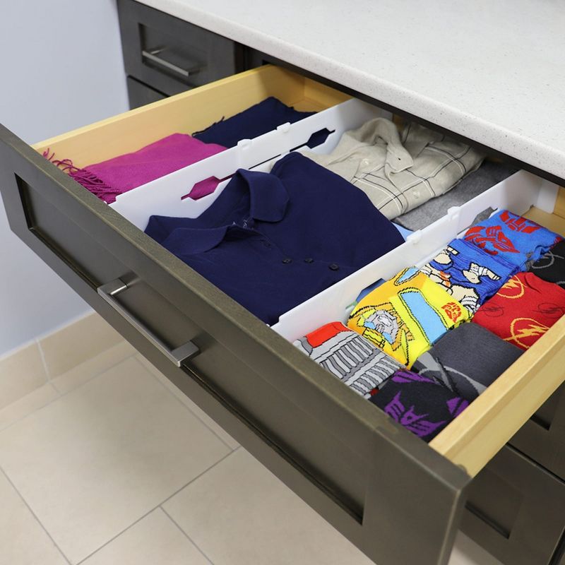 Home Basics 2 Piece Plastic Adjustable Drawer Dividers, White