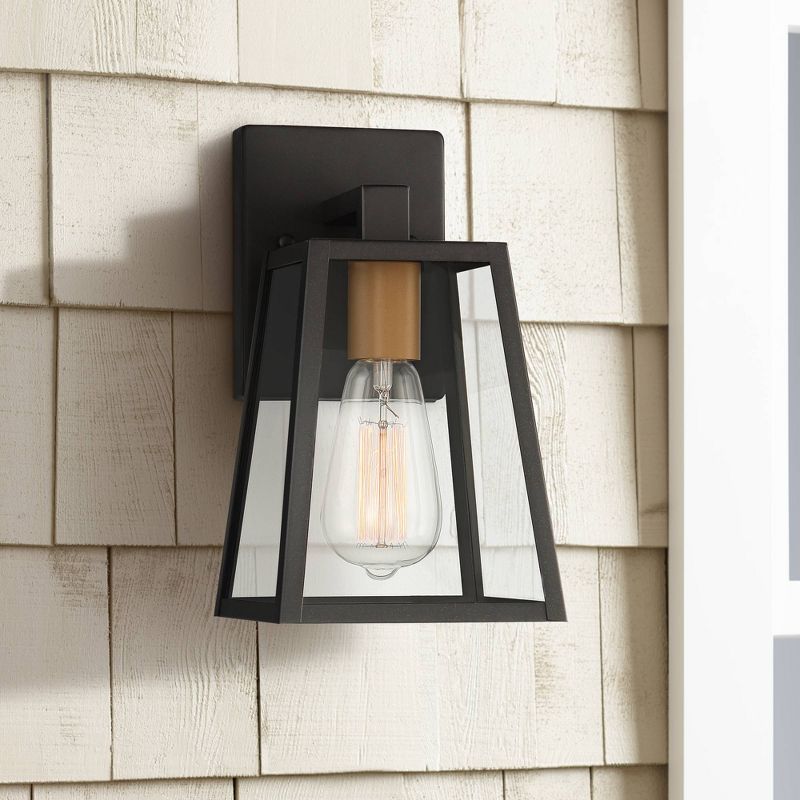 John Timberland Modern Outdoor Wall Light Fixture Mystic Black Gold 10 3/4" Clear Glass Panels Exterior House Porch Patio Outside