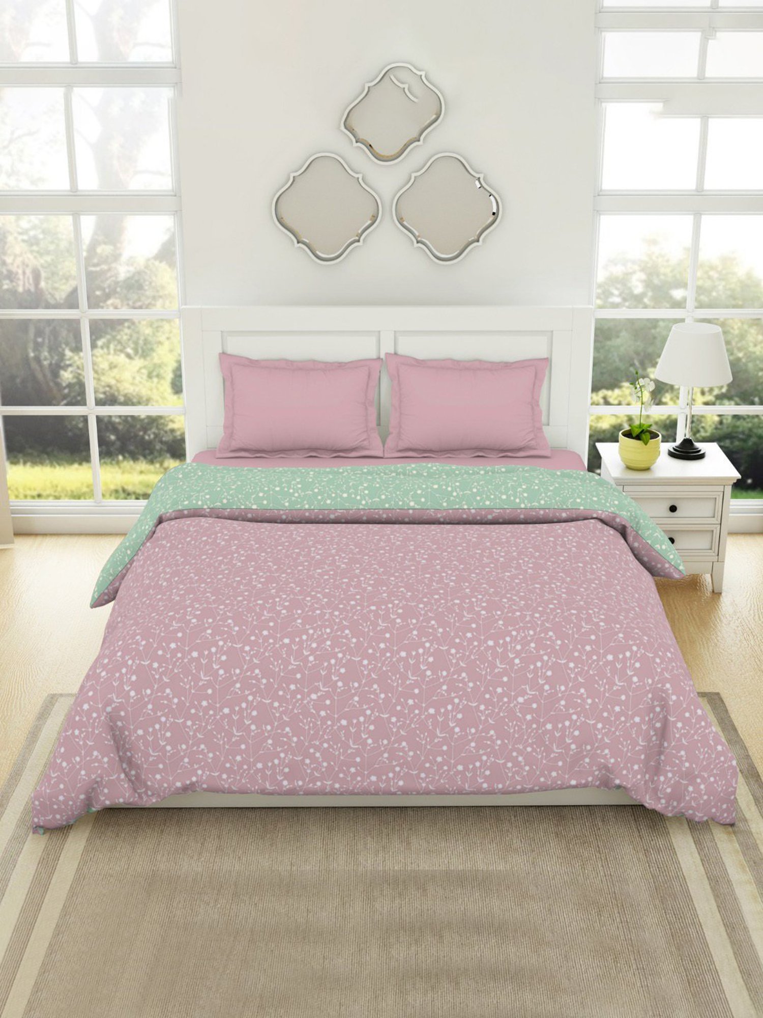 Spaces Floral Pink Cotton Shell Double Bed Quilt