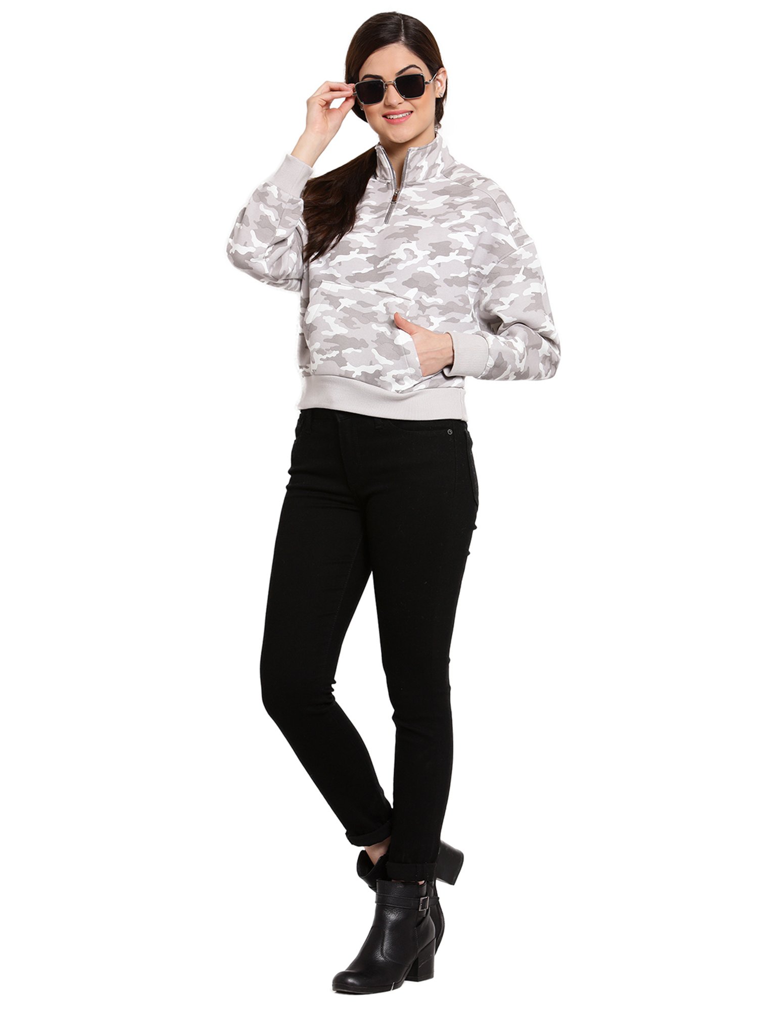 Juelle Grey Printed Mock Collar Sweatshirt