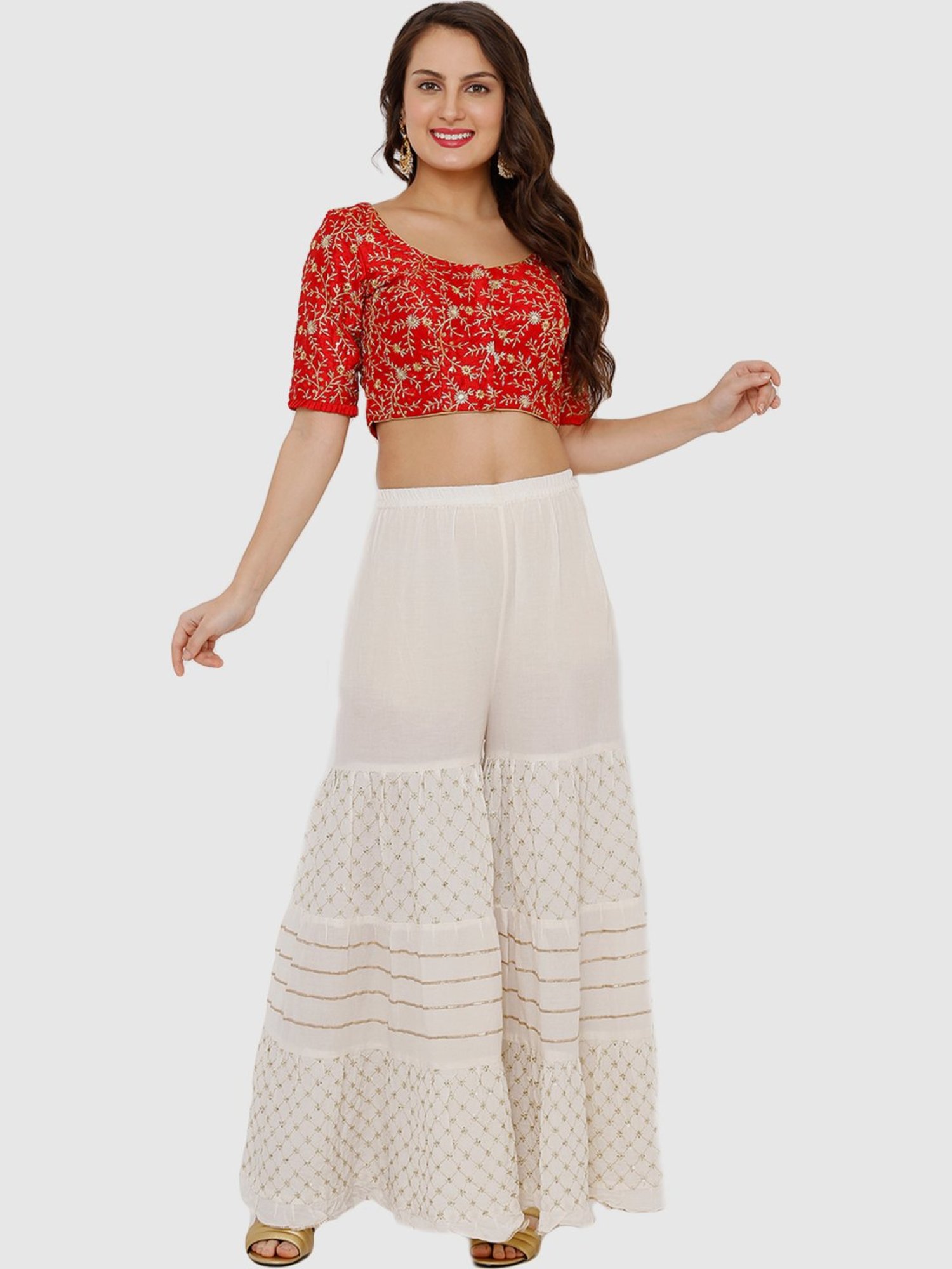 Salwar Studio Red Embroidered Readymade Blouse