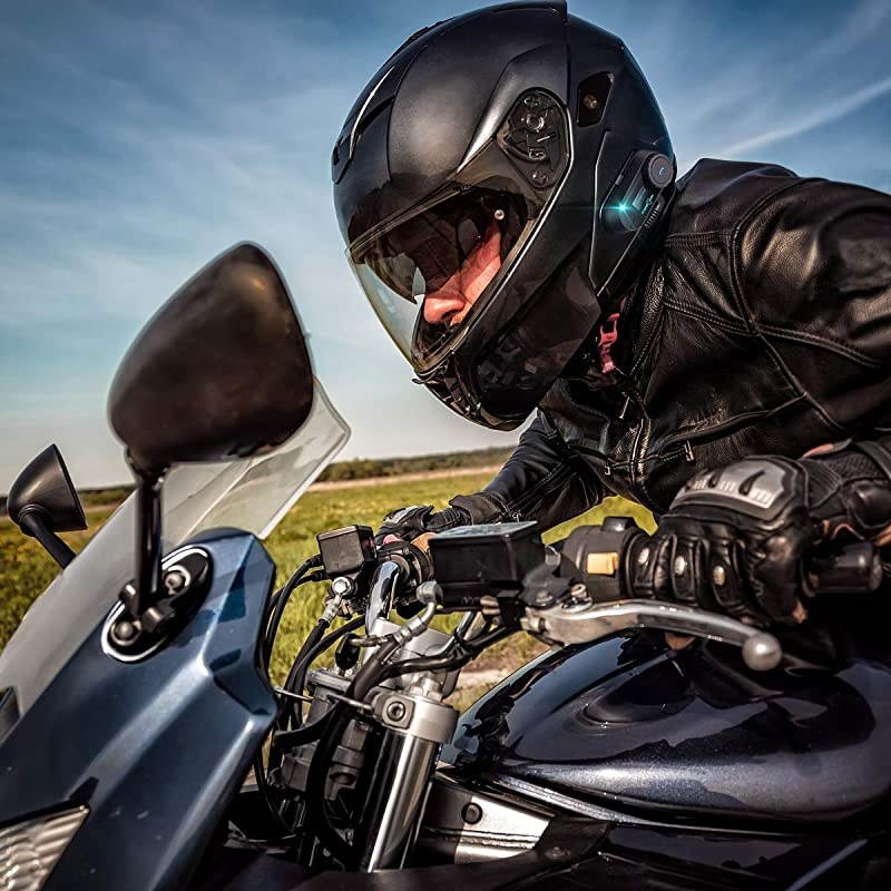 TCOMSC Hard Mic Bluetooth Helmet Communication Intercom Systems for Motorcycle LCD Screen 800M TwoWay Handsfree Bluetooth Interphone Intercom Headset with FM Radio Waterproof 1 Pack