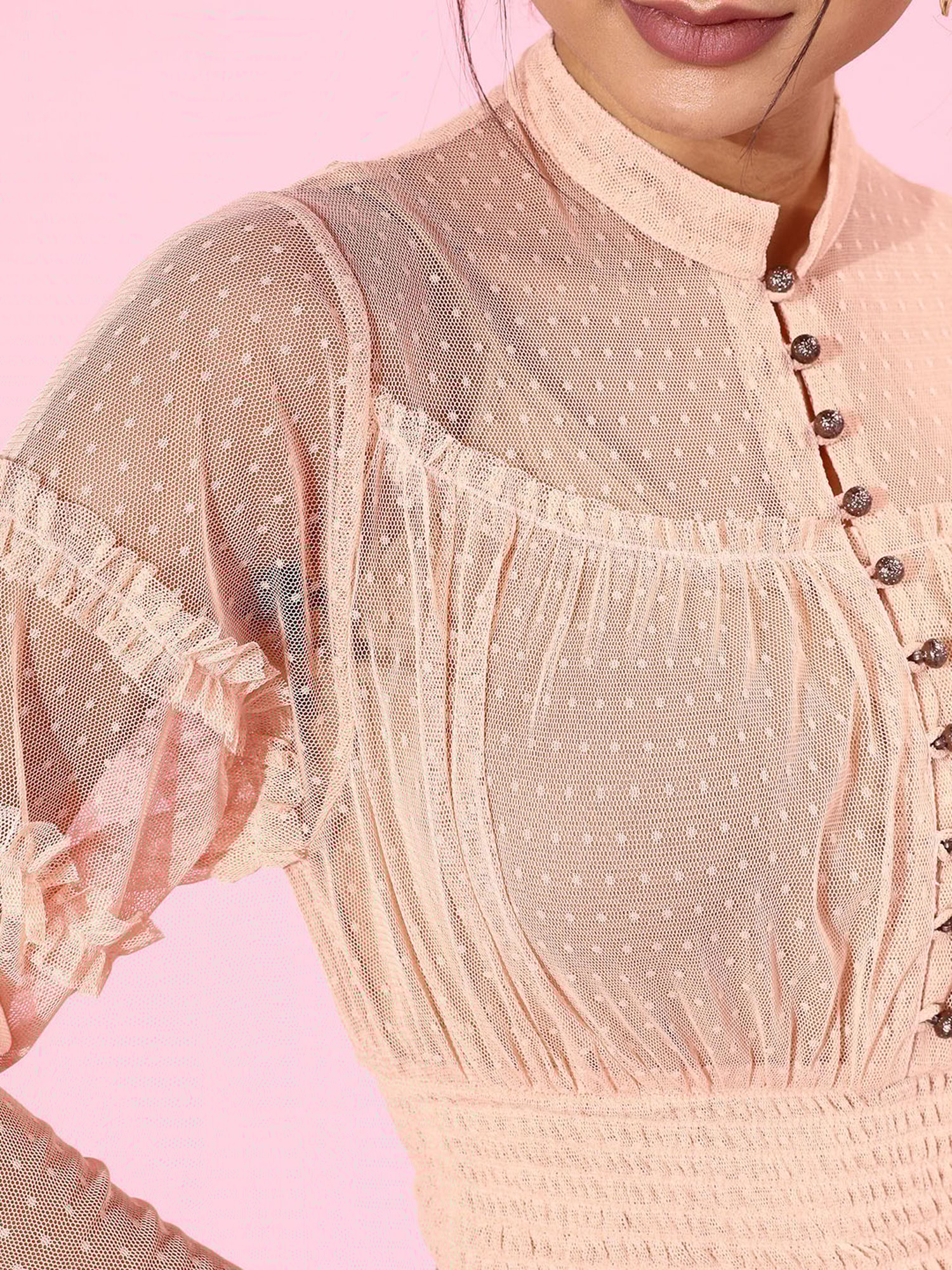 QUIERO Peach Self Design Top