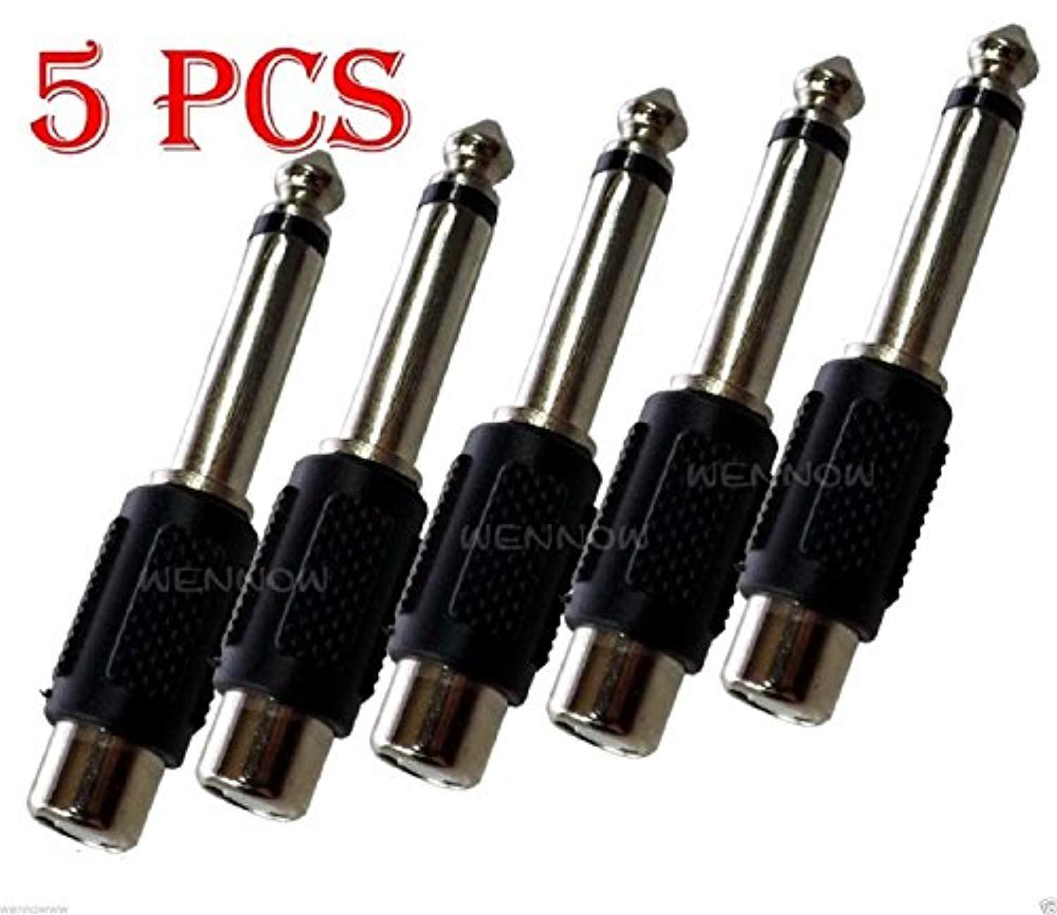 wennow 5 pcs audio 6.35mm (1/4 inch) male plug to rca female jack aux mono ts adapter