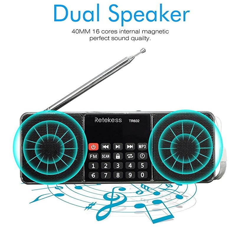 TR602 Digital Radios, Radios Portable AM FM, Stereo Rechargeable Radio Supports TF USB Port, Sleep Timer and Hand-Free for Home or Outdoor
