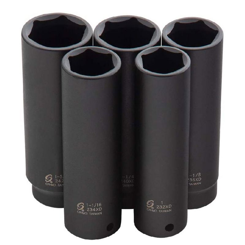 Sunex 2845 Heavy Duty 5 Piece 1/2 Inch Drive Extra Deep SAE Impact Wrench Automotive Socket Tool Set