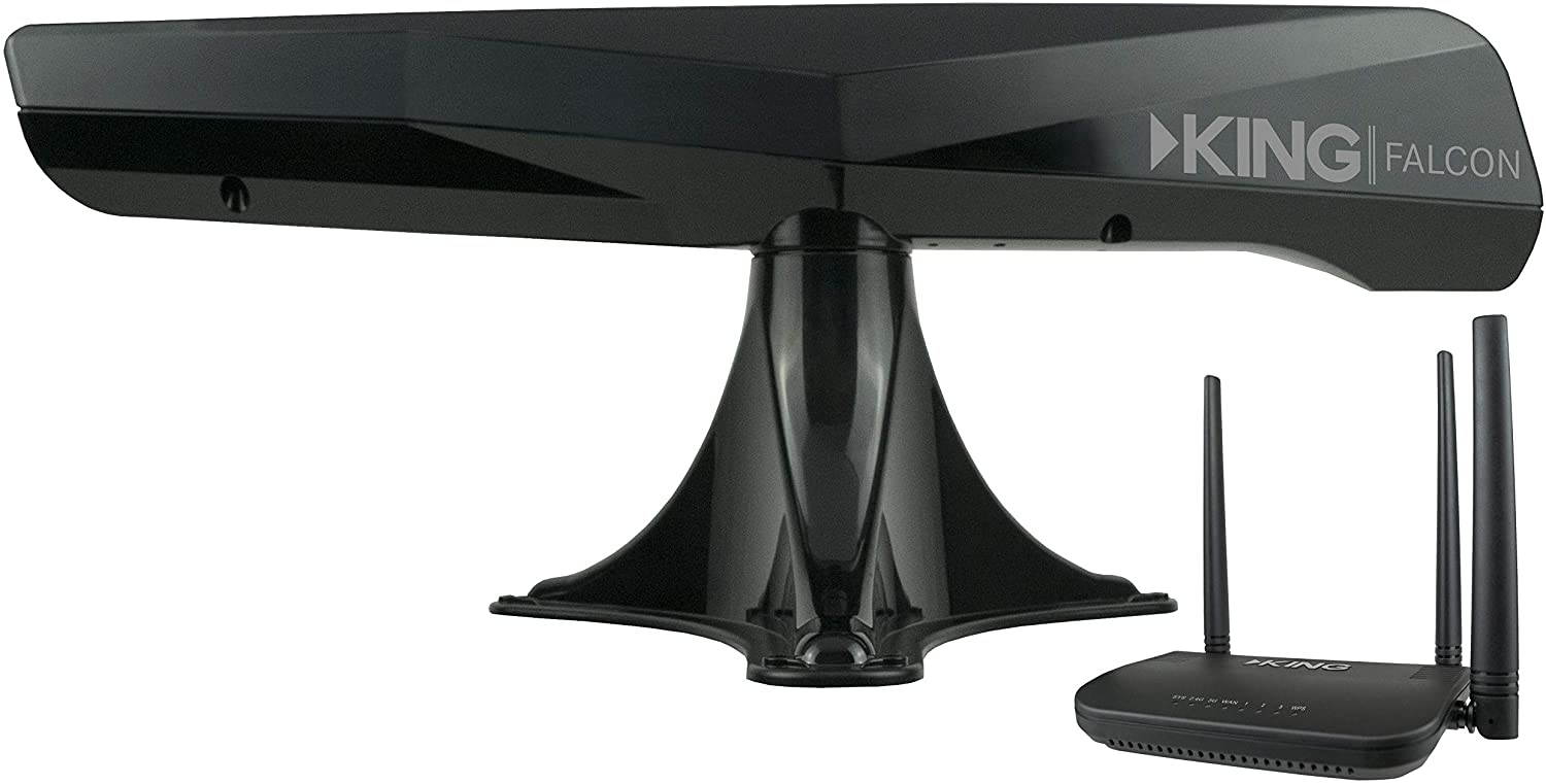 KING KF1001 Falcon Automatic Directional WiFi Antenna with WiFiMax Router and Range Extender - Black