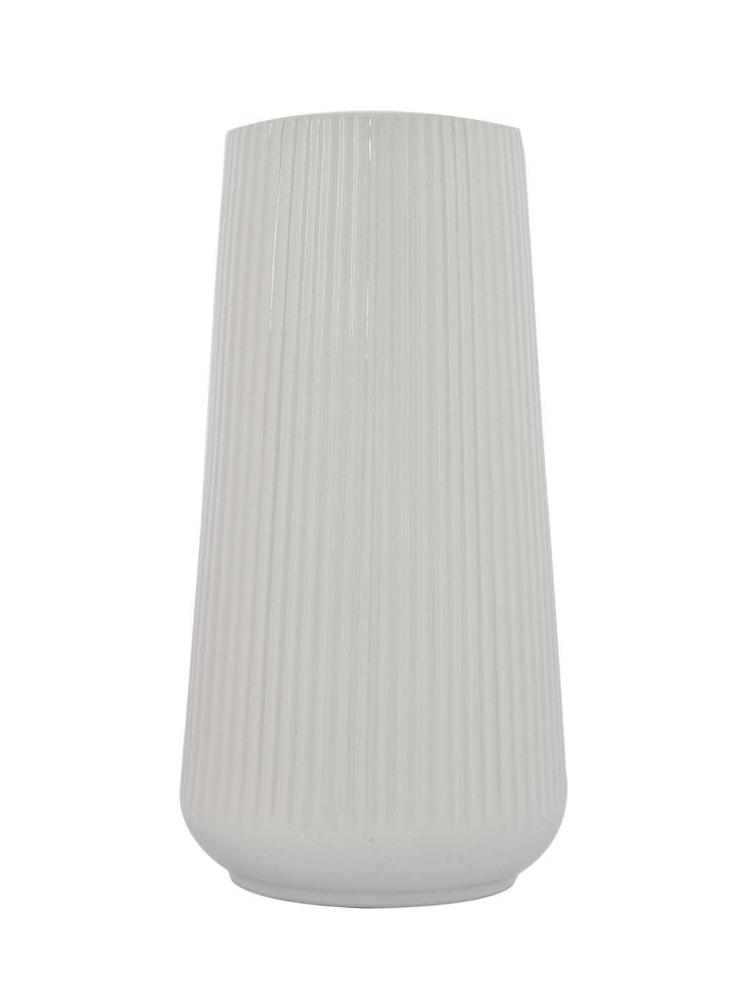 Tayhaa White Ceramic Cool & Calm Ribbed Vase