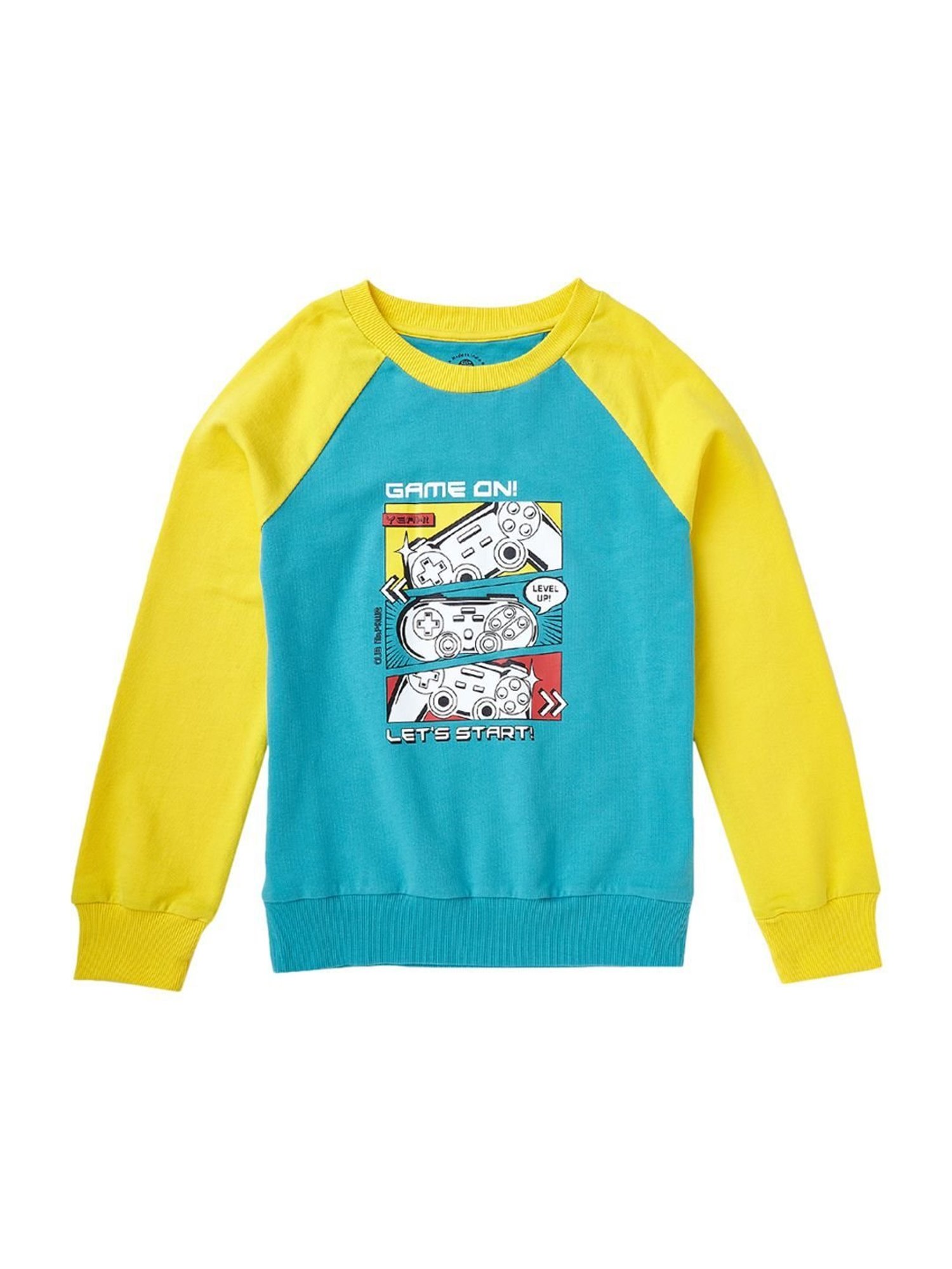 Cub McPaws Kids Teal Blue & Yellow Cotton Printed Full Sleeves Sweatshirt