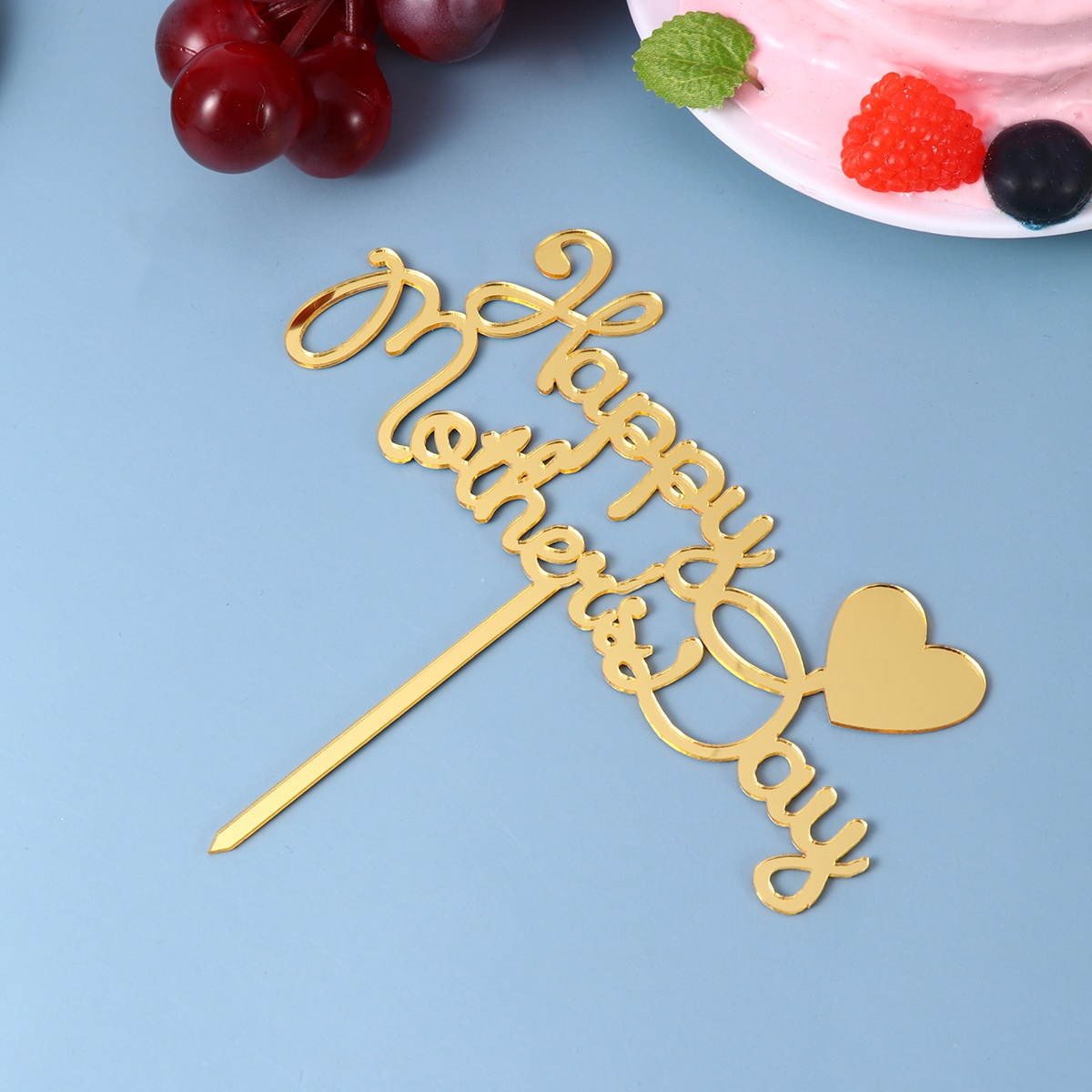 10pcs Gold Letter Acrylic Cake Toppers Mom Theme Cake Picks Heart DIY Cake Decoration Mothers Day Party Dessert Insert Favor