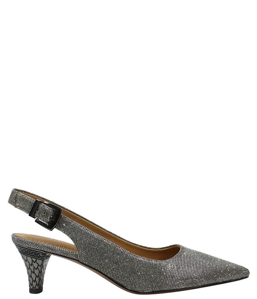 J. Renee Mayetta Embossed Heel Pointed Toe Glitter Slingback Pumps