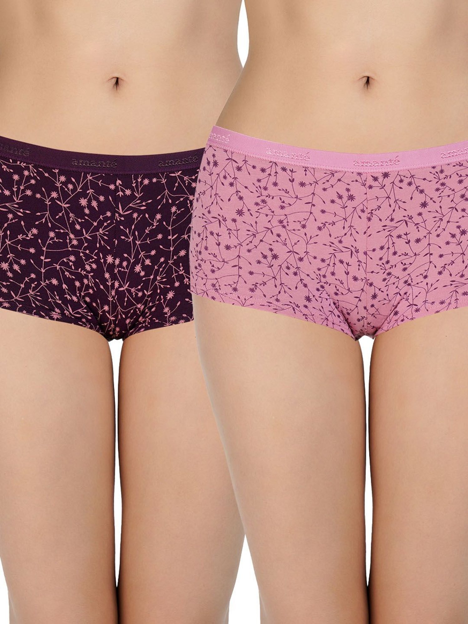 Amante Pink & Wine Cotton Printed Boy Short Panty (Pack of 2)