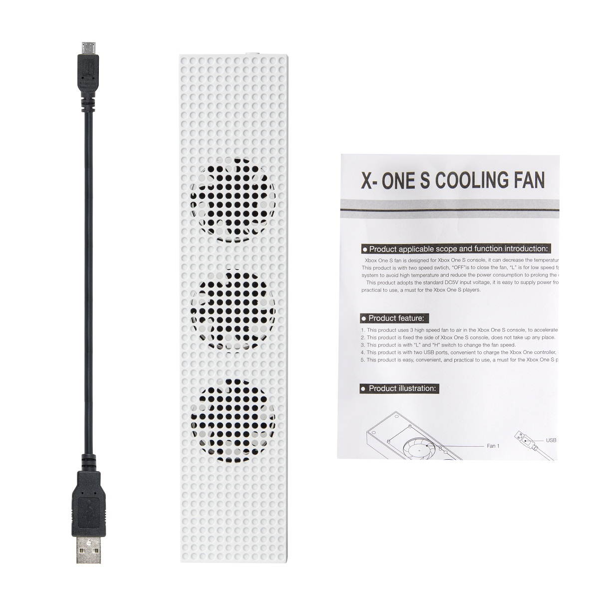 Cooling Fan, Megadream Built-in Adjustable Fans Cooling Dock with 3 High Speed Fans & Double USB Ports for Xbox One Slim Xbox one S Console