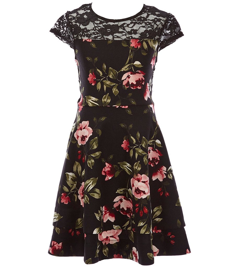 Xtraordinary Big Girls 7-16 Illusion-Lace Floral Fit-And-Flare Dress