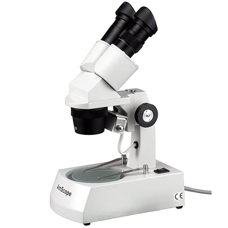 SE306AY Binocular Stereo Microscope WF10x and WF15x Eyepieces 20X30X40X60X Magnification 2X and 4X Objectives Upper and Lower Halogen Lighting Reversible BlackWhite Stage Plate Arm Stand 120V