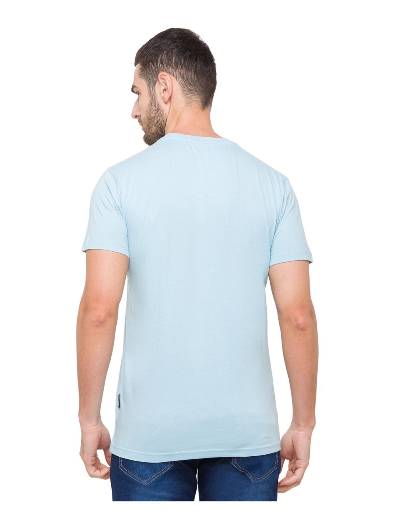 Giordano Light Blue Cotton Slim Fit Logo Printed T-Shirt