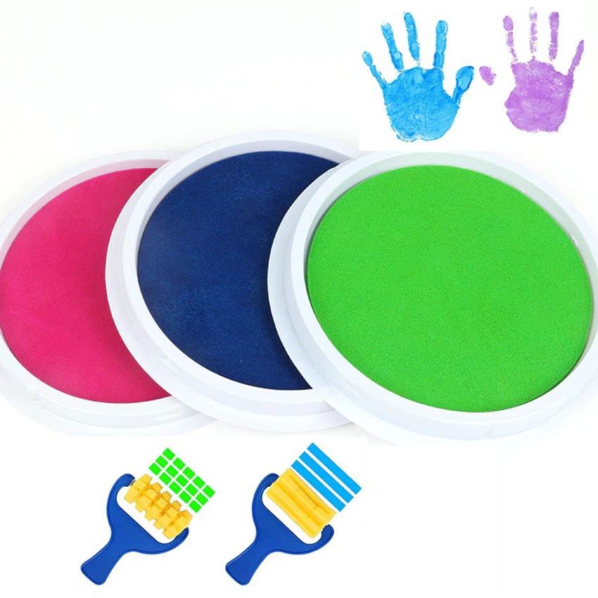 Colored DIY Ink Pad Stamp, Washable Finger Painting Craft Inkpad Large Round for Kid's Rubber Stamp, Scrapbooking Cards
