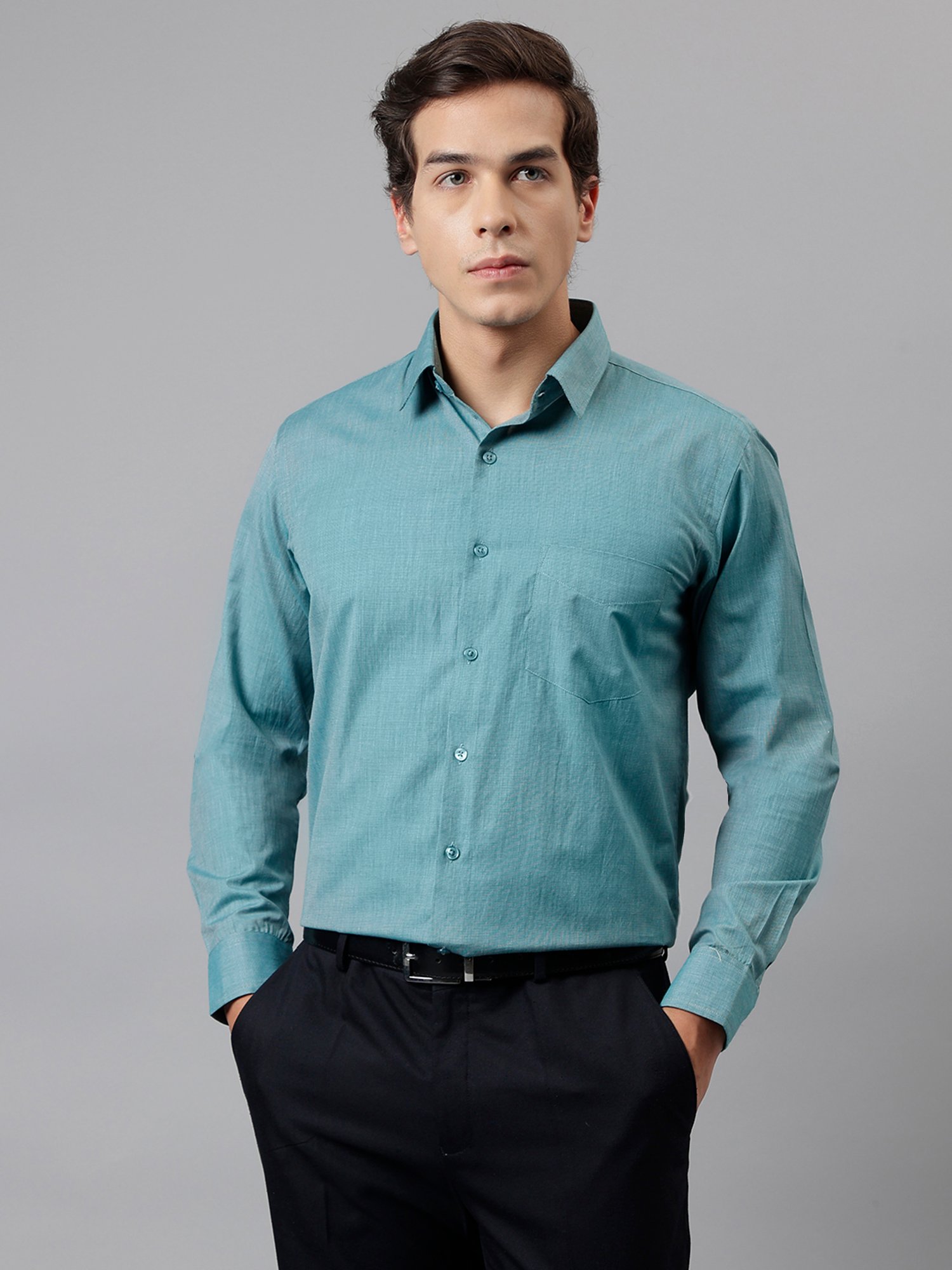 English Navy Green Slim Fit Shirt