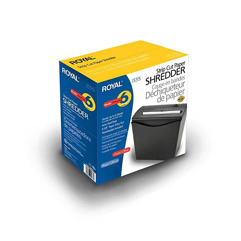 JS55BASKET 5-Sheet Strip Cut Shredder with Plastic Basket