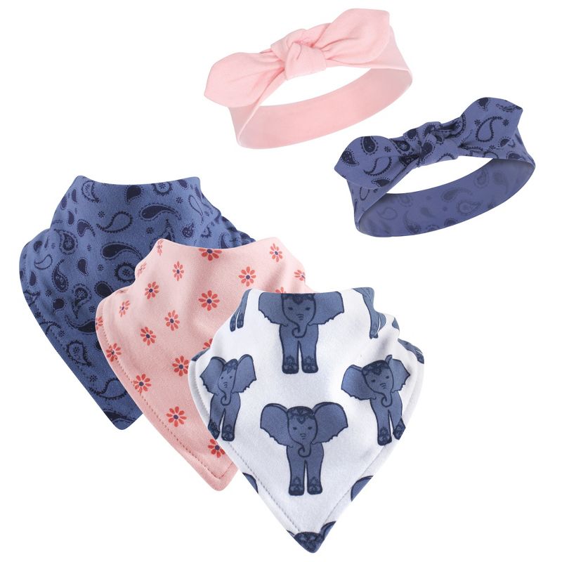 Yoga Sprout Baby Girl Cotton Bandana Bibs and Headbands 5pk, Free Spirit, One Size