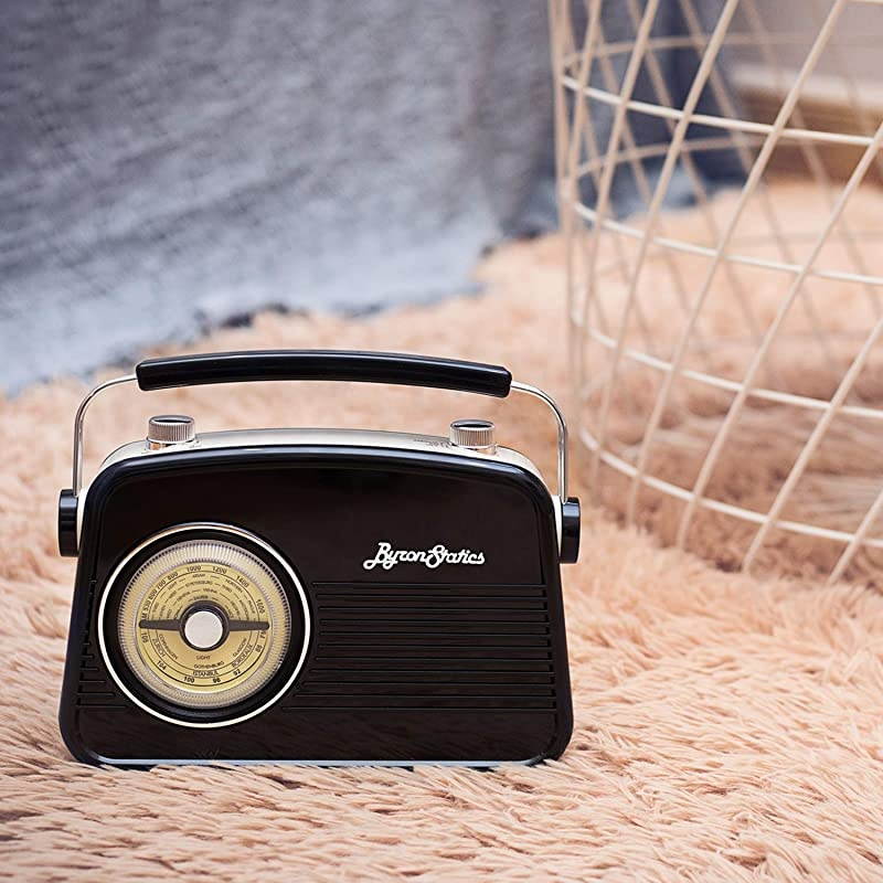 Portable Radio AM FM, Vintage Retro Radio with Built in Speakers, Best Reception and Longest Lasting, Power Plug or 1.5V AA Battery (Black)