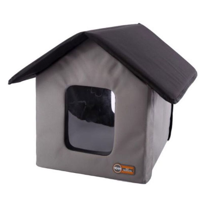 K&H Pet Products 3973 Extra Wide Outdoor Water Resistant Heated Kitty House with 2 Door Flaps Safe Escape For Feral and Outdoor Cats, Olive