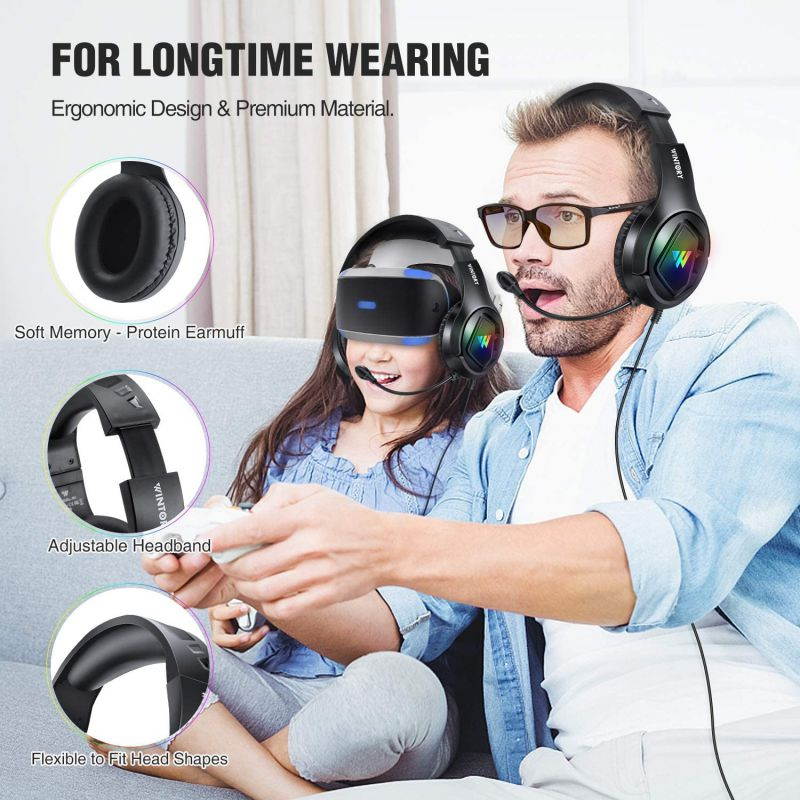 M1 Wired Gaming Headphones 40MM Drivers Stereo Surround Sound Noise Reduction Headset Luminous 3.5mm Adjustable Head-Mounted Gaming Earphone with Mic-Black