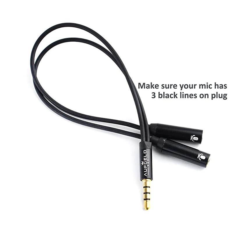 Professional  Dual Mic Adapter 35mm Jack Headset Splitter 4 Pole Male to 2 Dual Female Lavalier Lapel Microphone for Apple iPhone iPod Android Windows Smartphones Headphones Mic + Audio