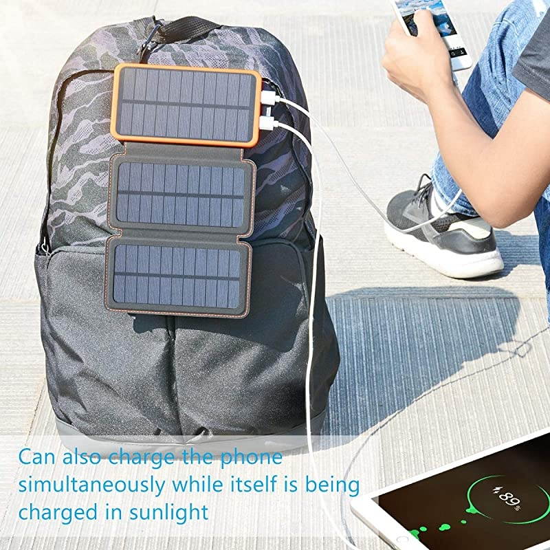 Solar Charger 24000mAh  Solar Power Bank with 2 USB Ports Waterproof Portable External Battery Compatible with Smartphones Tablets and More
