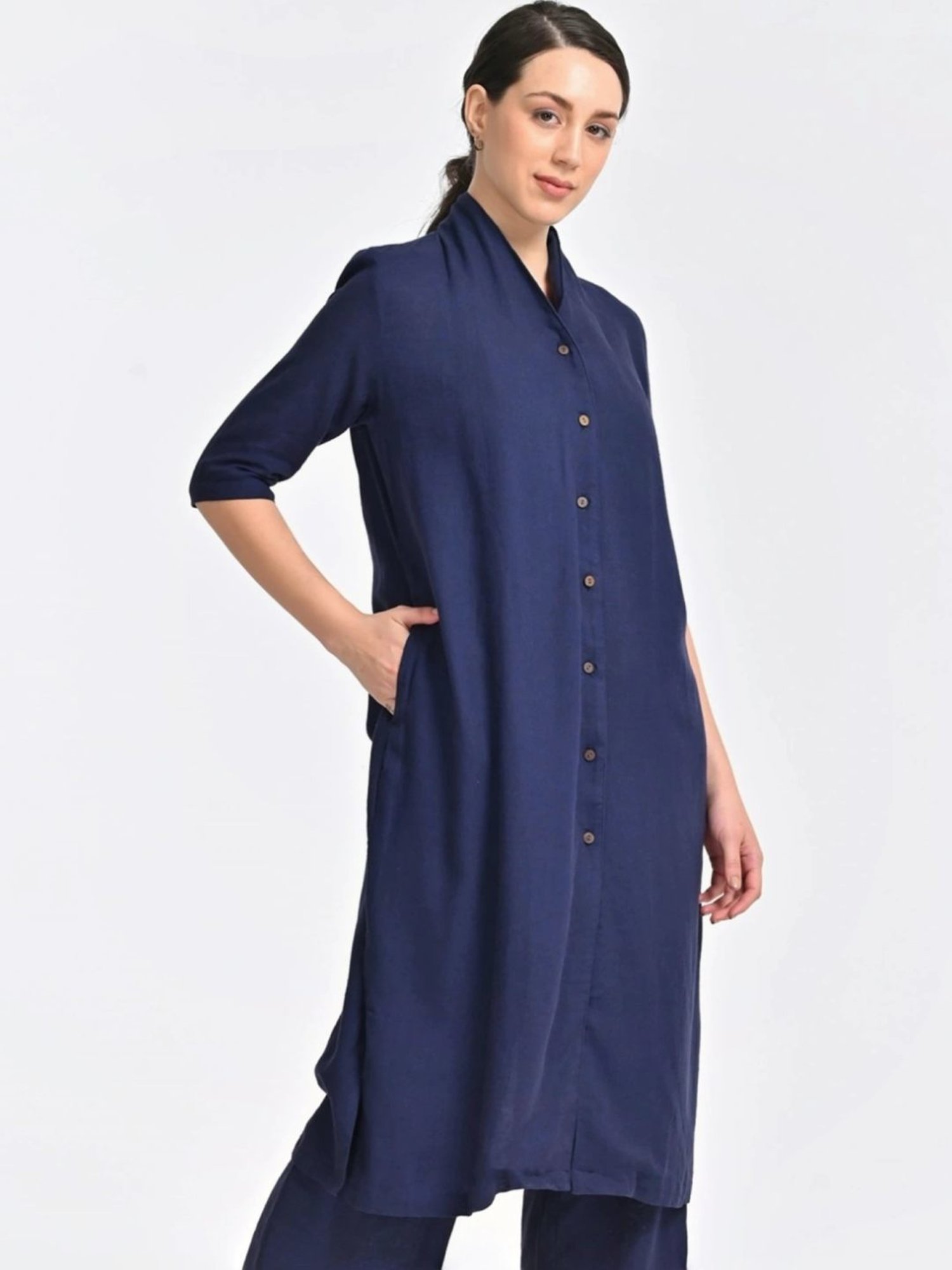 Saltpetre Linen Navy Long Shirt