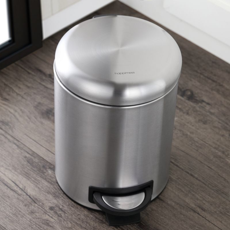 happimess Oscar Round 8-Gallon Step-Open Trash Can with FREE Mini Trash Can, Stainless Steel 