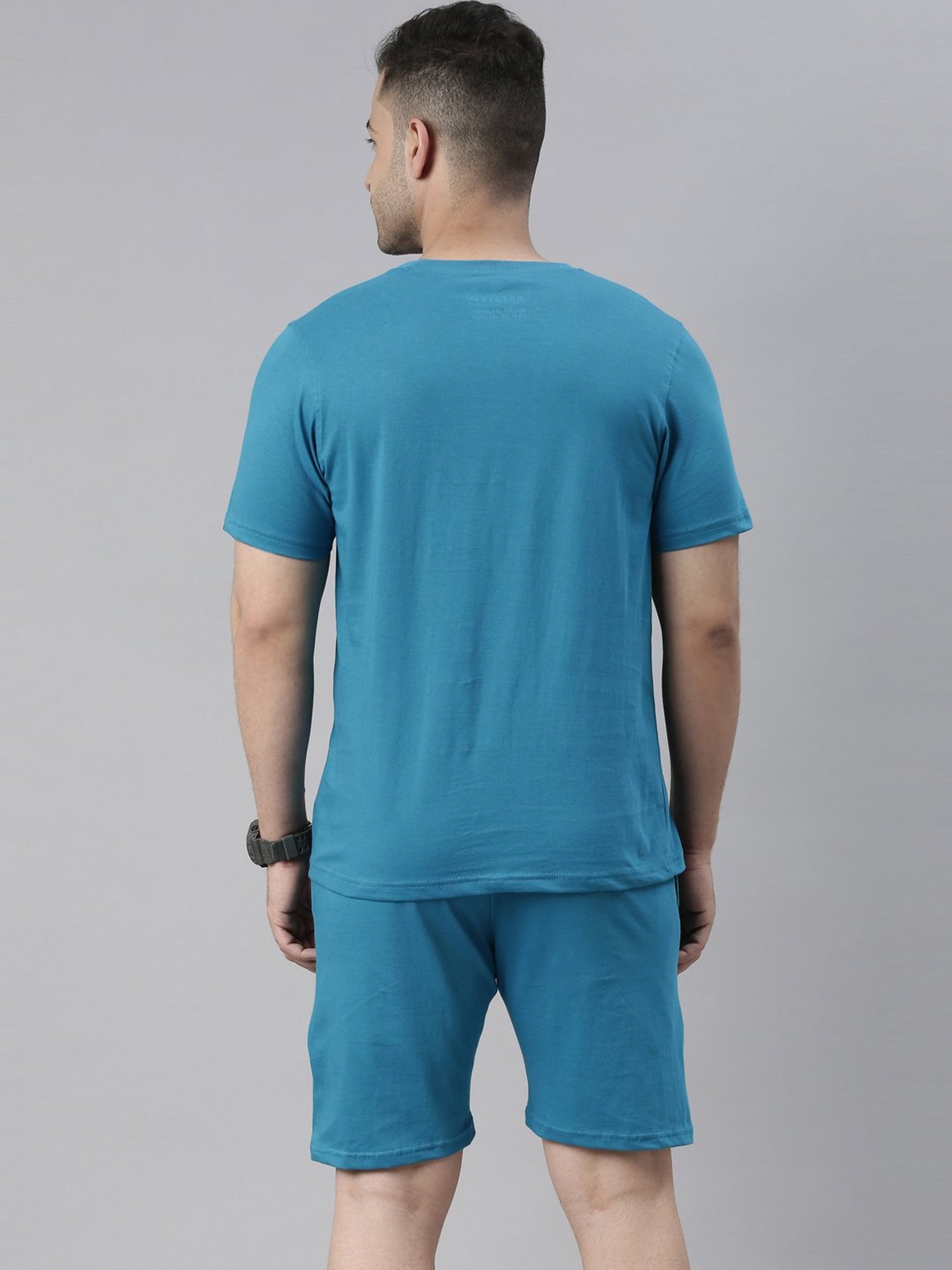 Bushirt Sky Blue Cotton T-Shirt & Shorts Set
